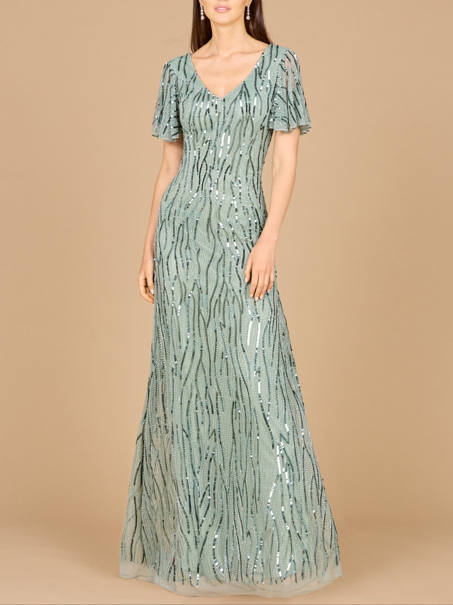 Beaded Gown With Cape Sleeves - JUSTLUXURY