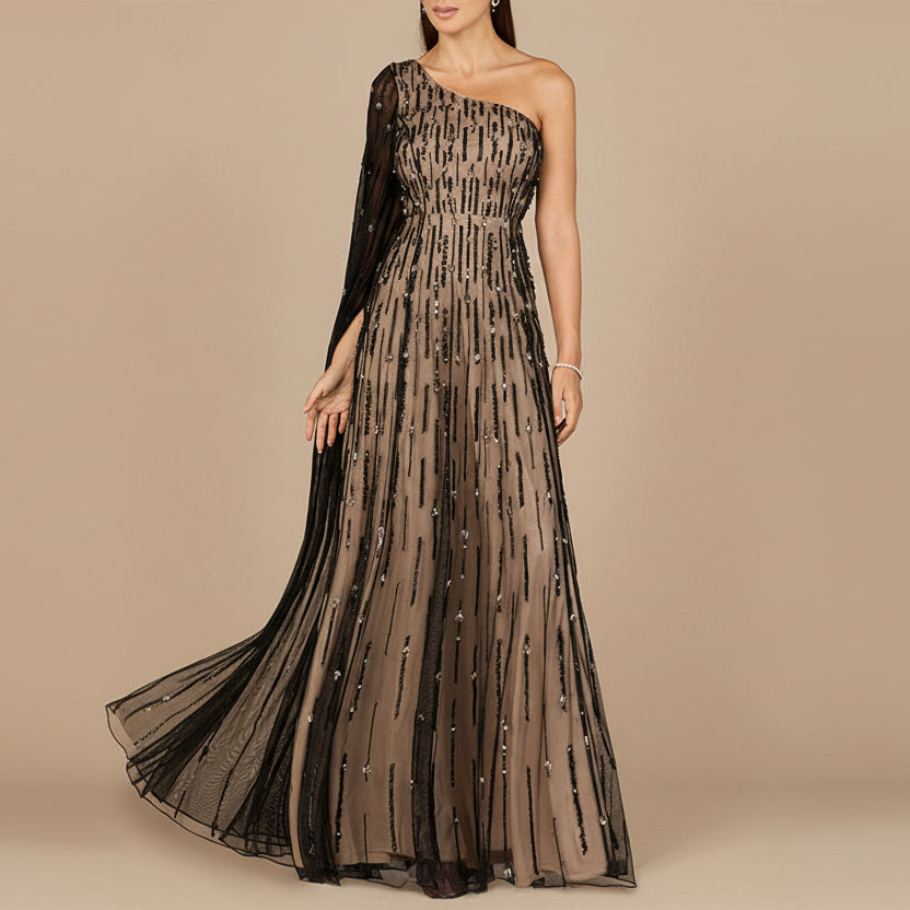 One Shoulder A-Line Gown - JUSTLUXURY