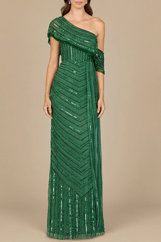 Off Shoulder Sheath Beaded Gown - JUSTLUXURY