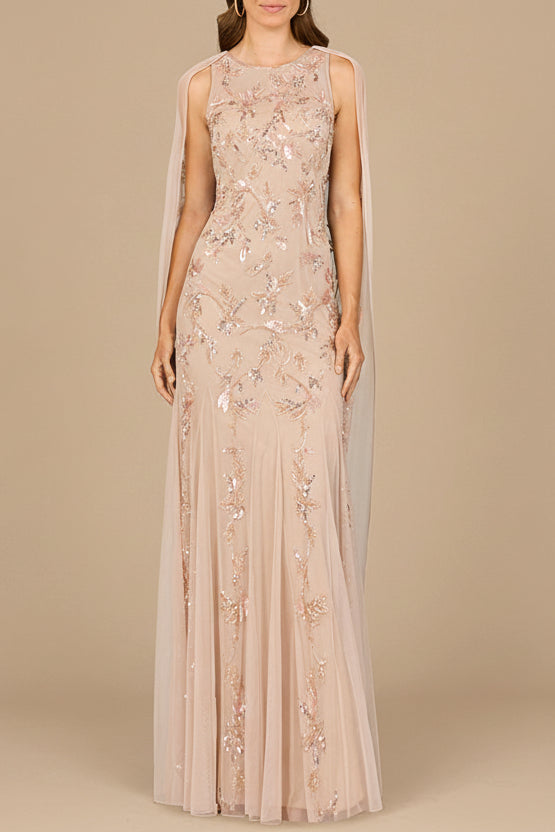 Mermaid Beaded Dress with Long Cape - OUTLET - JUSTLUXURY
