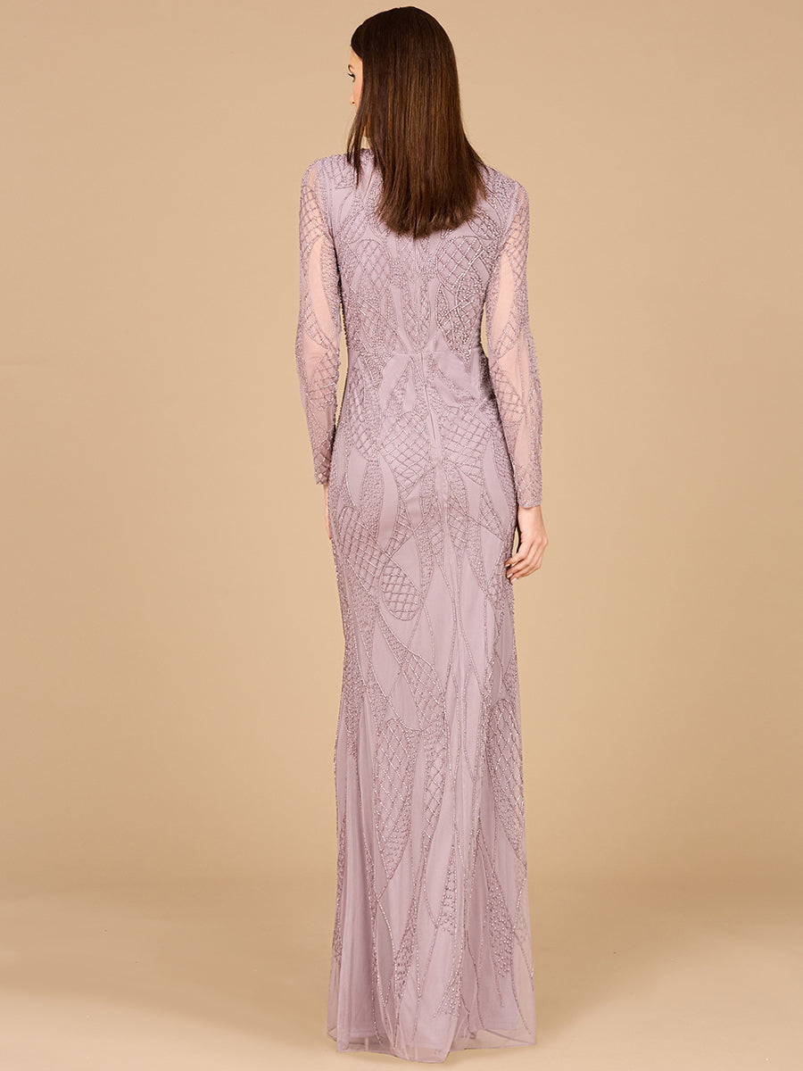 V Neck Beaded Long Sleeve Dress - JUSTLUXURY