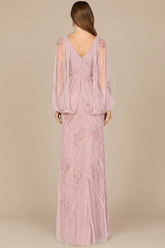 Beaded Cape Sleeve Dress - JUSTLUXURY