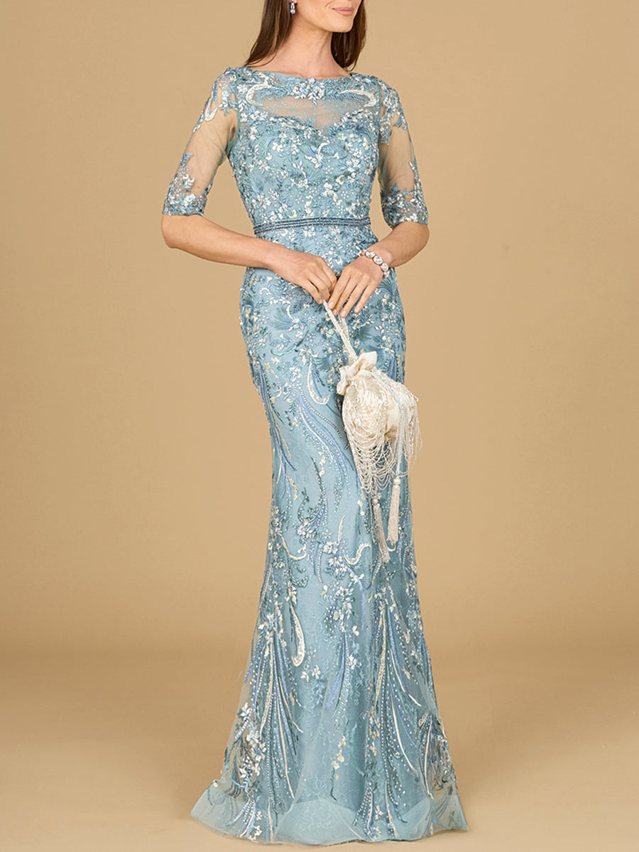 Short Sleeve Lace Fitted Gown - JUSTLUXURY