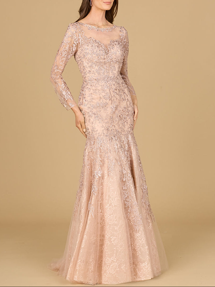 Long Sleeve, Mermaid Lace Gown - JUSTLUXURY