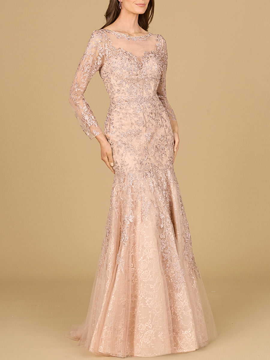 Long Sleeve, Mermaid Lace Gown - JUSTLUXURY