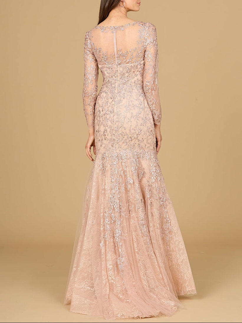 Long Sleeve, Mermaid Lace Gown - JUSTLUXURY