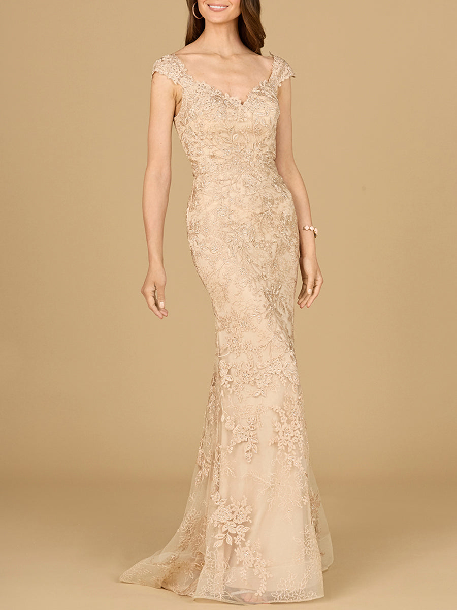 Mermaid Lace Gown with Cap Sleeves - JUSTLUXURY