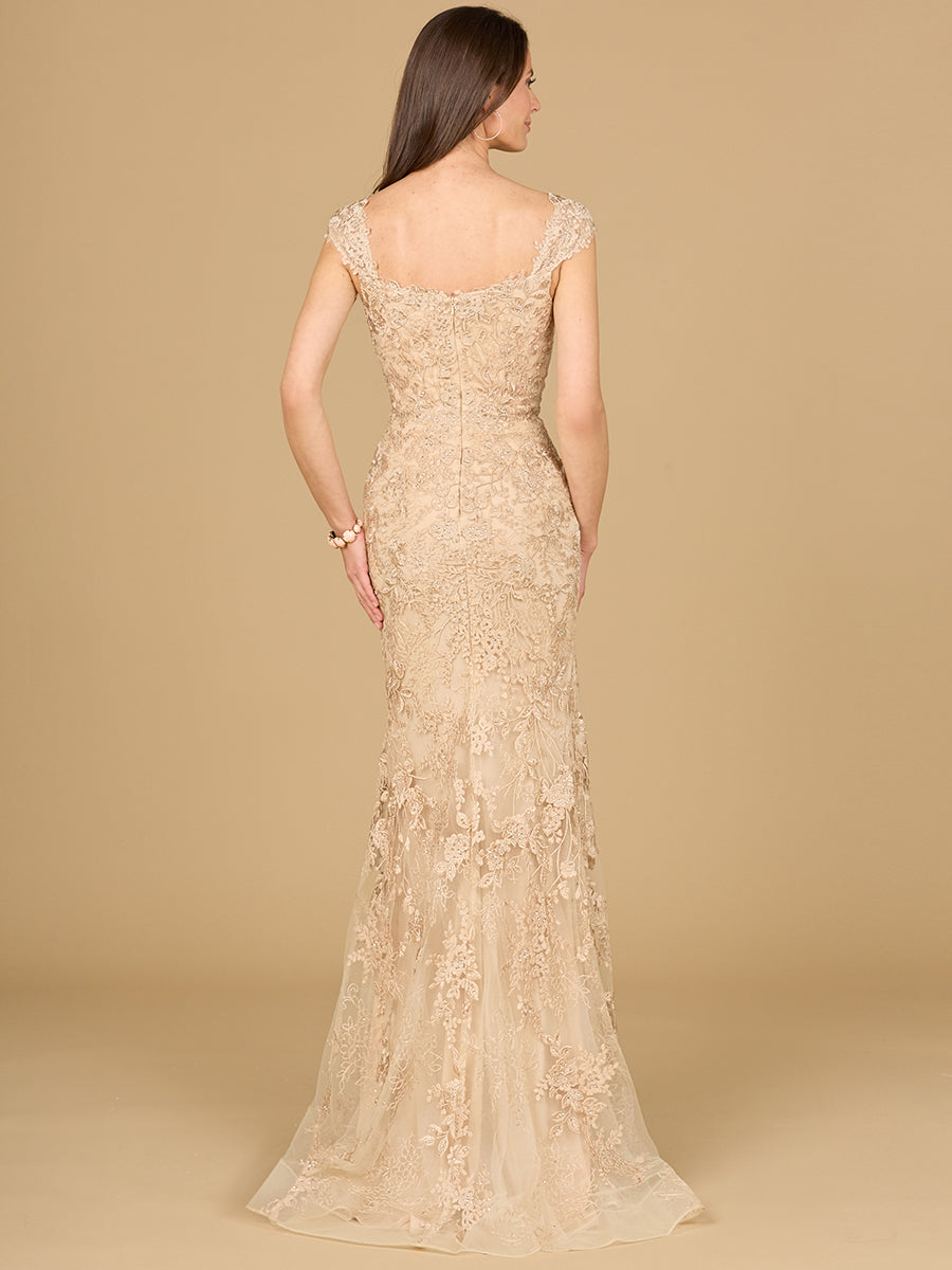 Mermaid Lace Gown with Cap Sleeves - JUSTLUXURY