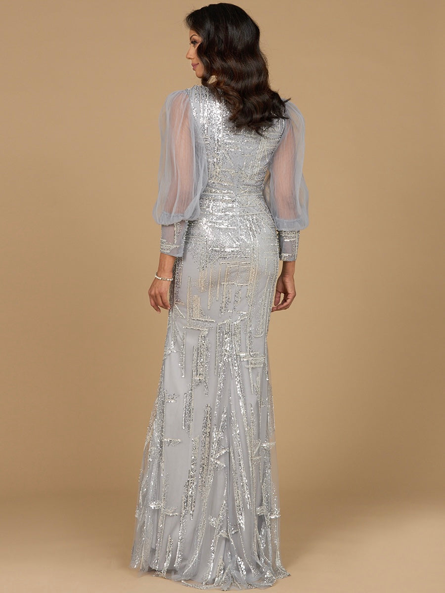 Long Sleeve Lace Gown with Removable Over Skirt - JUSTLUXURY