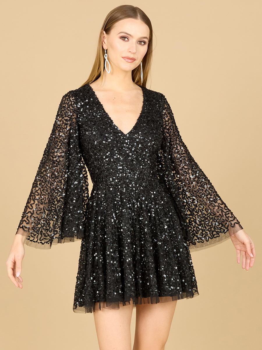 Bell Sleeve Sequin Cocktail Dress - JUSTLUXURY