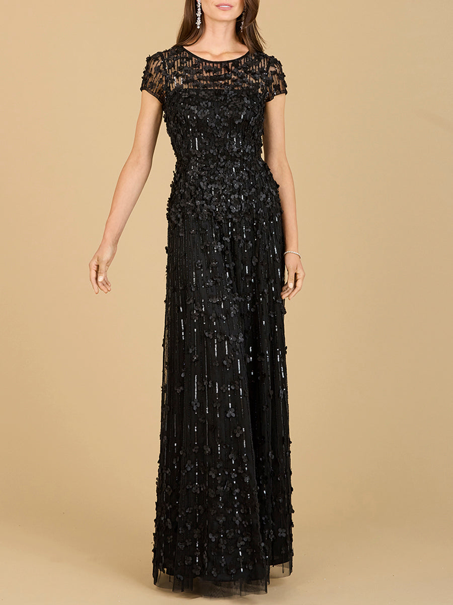 3D Floral Embellished Cap Sleeve Gown | 29181 - JUSTLUXURY