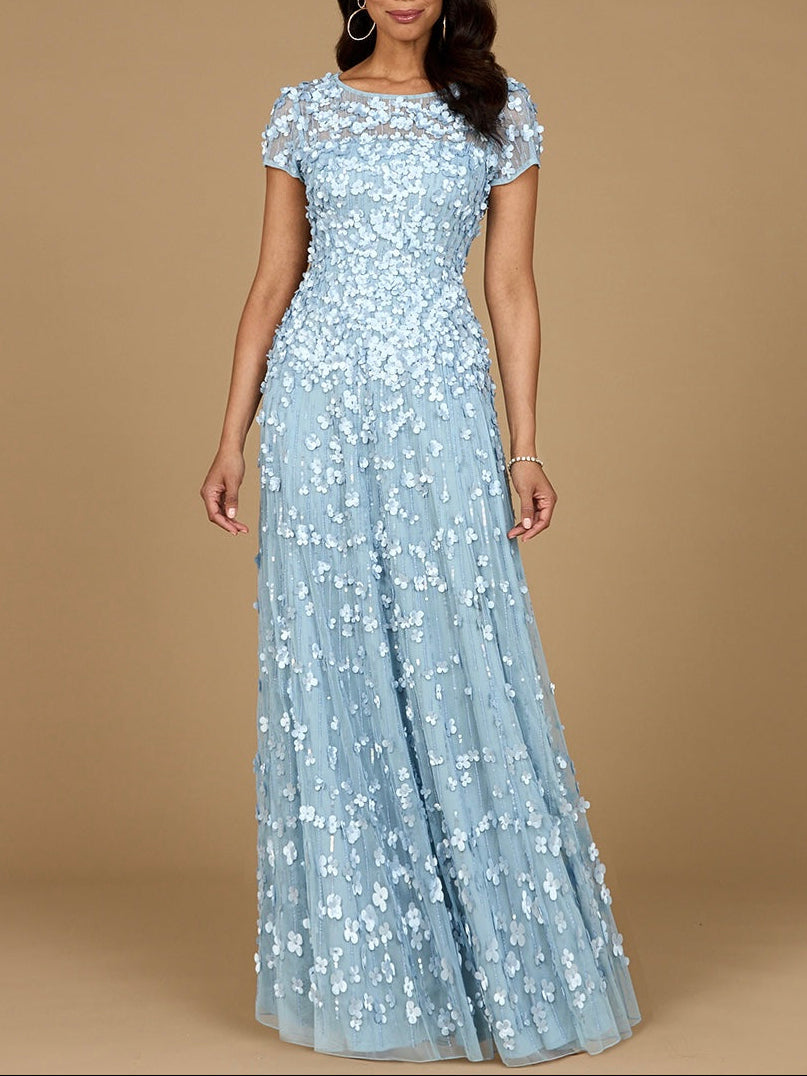 3D Floral Embellished Cap Sleeve Gown | 29181 - JUSTLUXURY