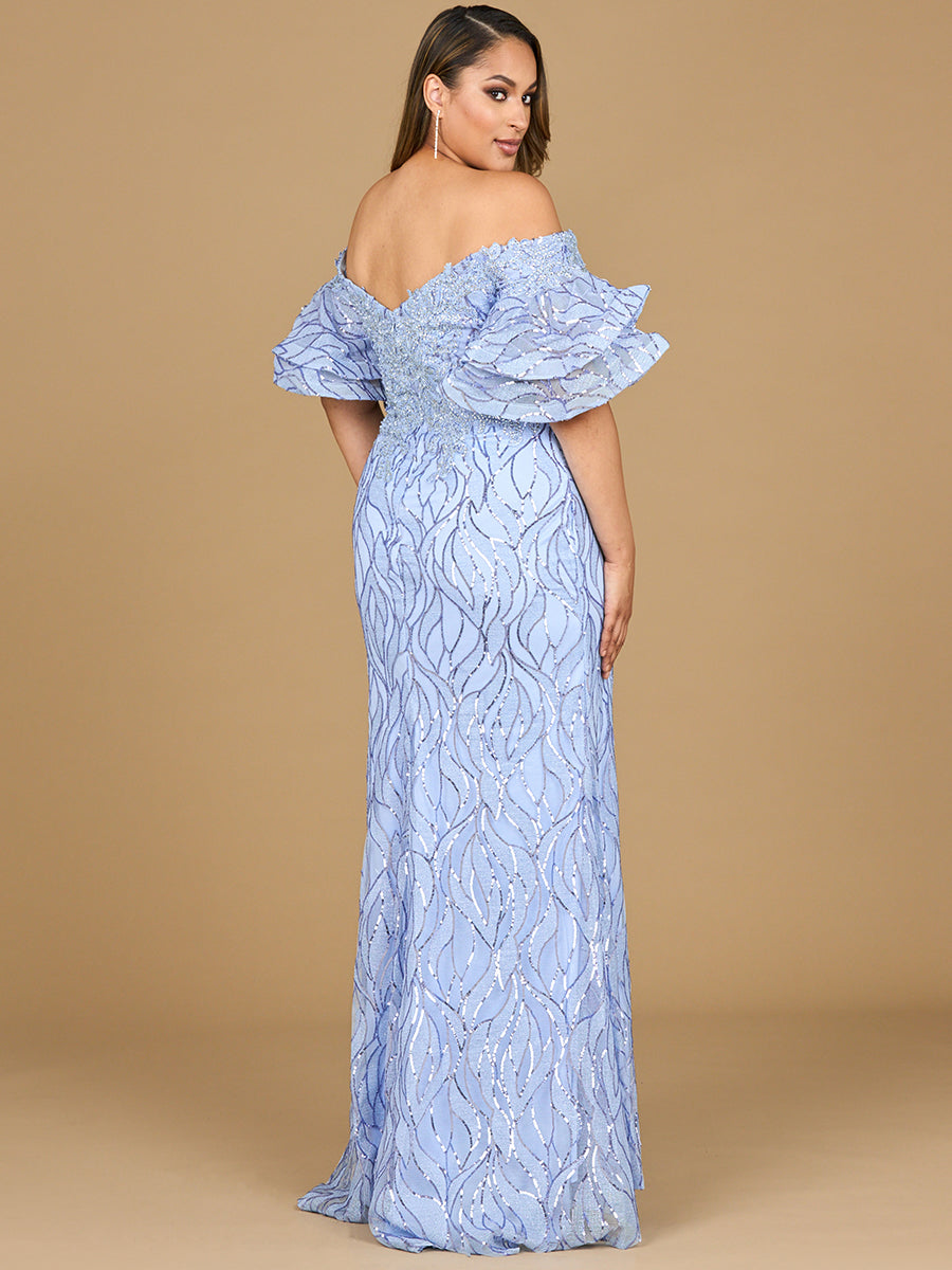 Off Shoulder Mermaid Beaded Gown with Tiered Sleeves - JUSTLUXURY