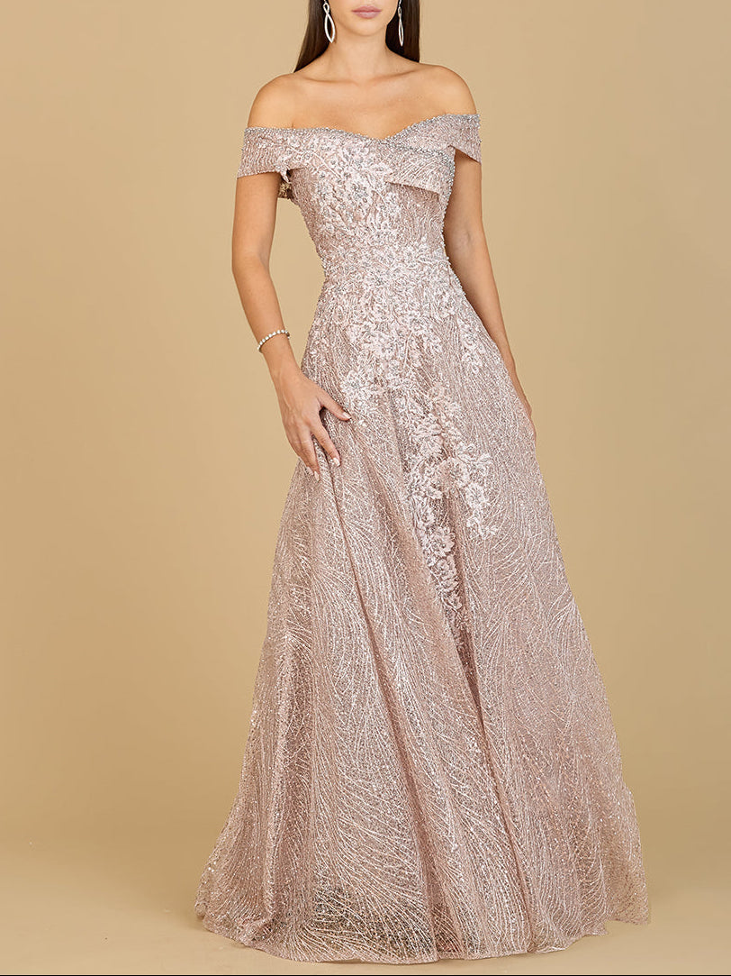 Off Shoulder Embroidered Ballgown - JUSTLUXURY