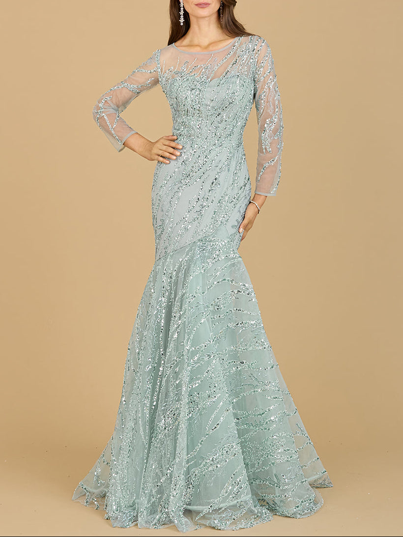 Long Sleeve Mermaid Beaded Gown - JUSTLUXURY