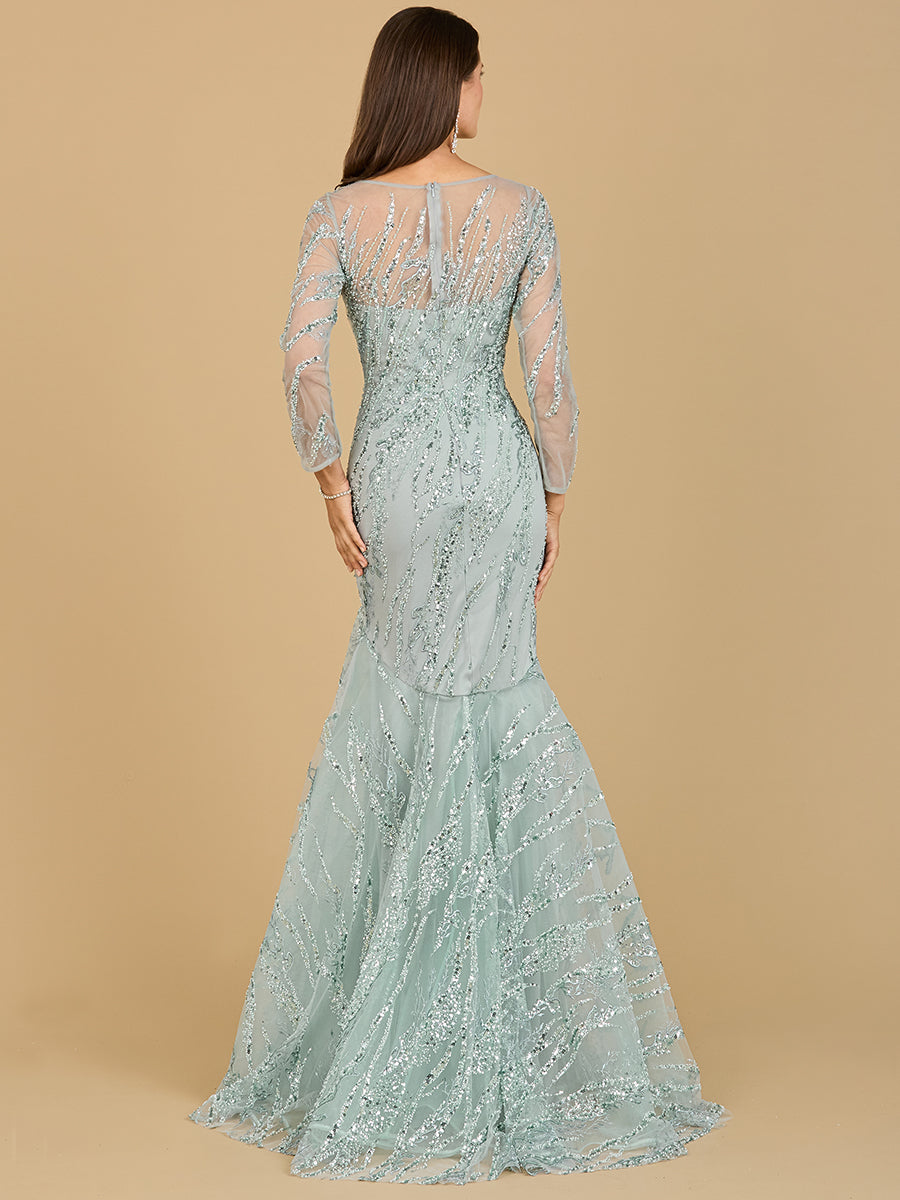 Long Sleeve Mermaid Beaded Gown - JUSTLUXURY