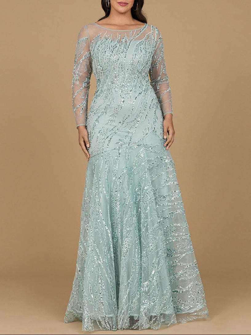 Long Sleeve Mermaid Beaded Gown - JUSTLUXURY