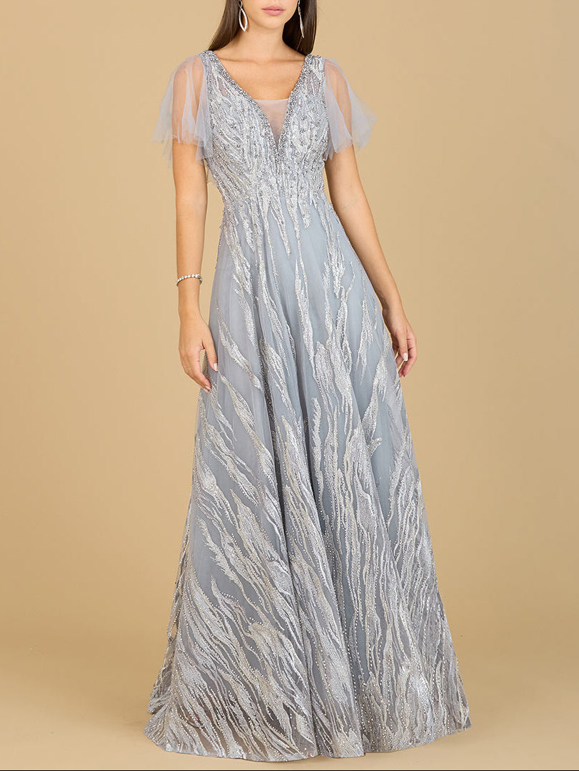 Cape Sleeve V-Neck Gown - OUTLET - JUSTLUXURY