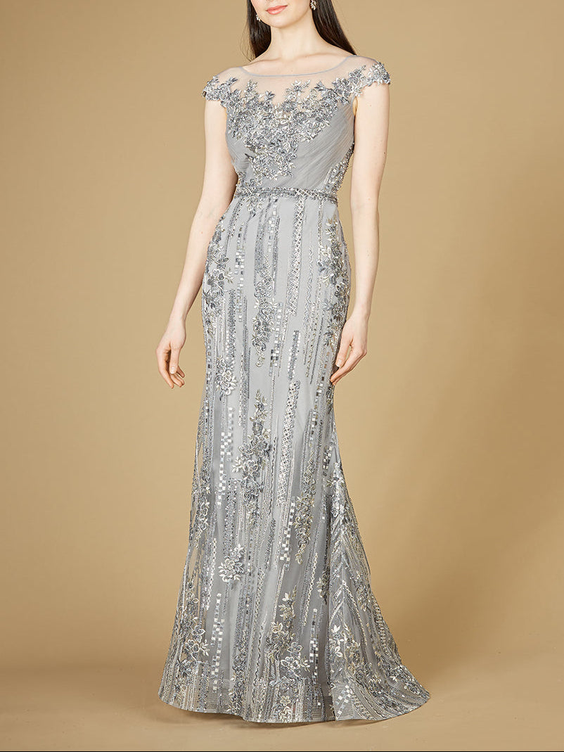 Cap Sleeve, Mermaid Lace Gown with High Neck OUTLET - JUSTLUXURY