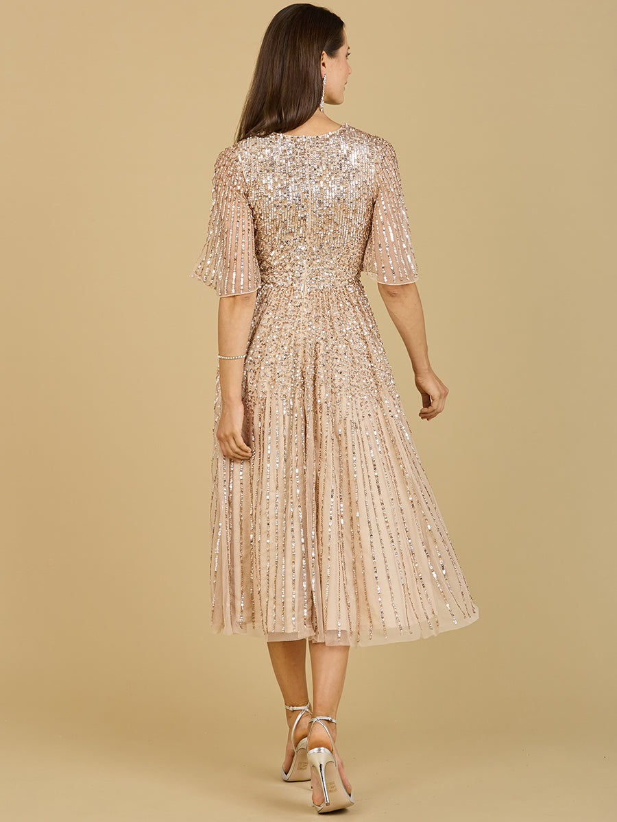 Flowing, Sequin Midi Dress with Short Sleeves | 29221 - JUSTLUXURY