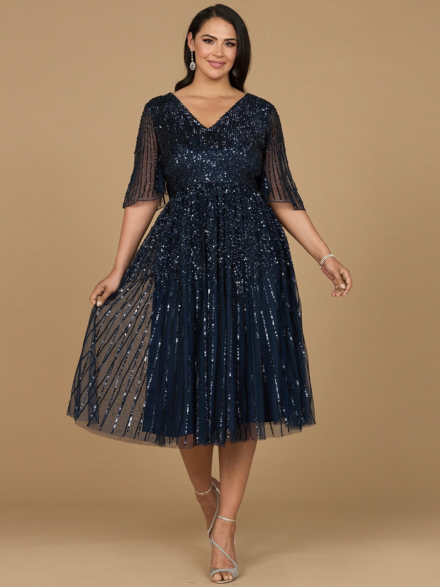 Flowing, Sequin Midi Dress with Short Sleeves | 29221 - JUSTLUXURY