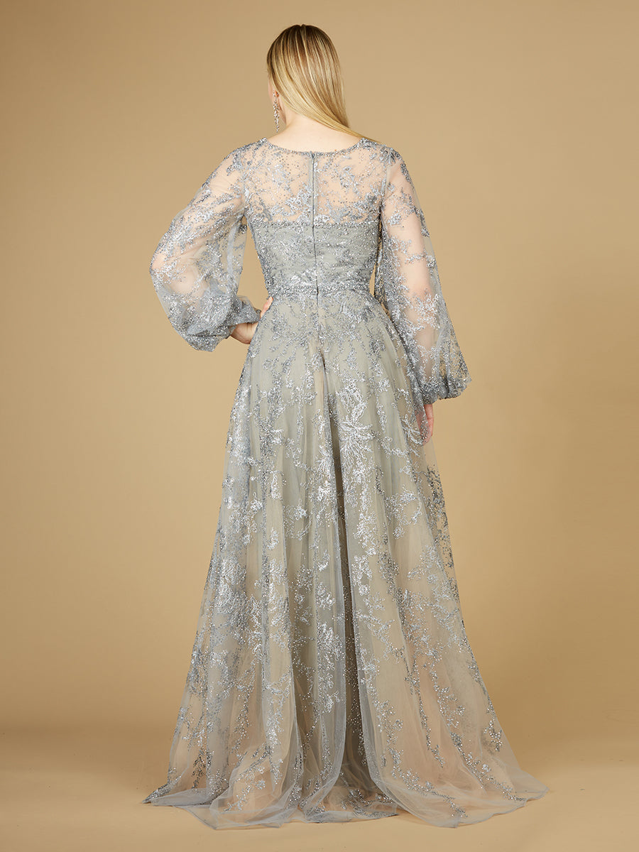 V Neckline Balloon Sleeve Gown - JUSTLUXURY
