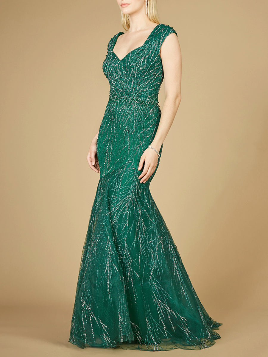 Cap Sleeve Mermaid Beaded Gown - JUSTLUXURY