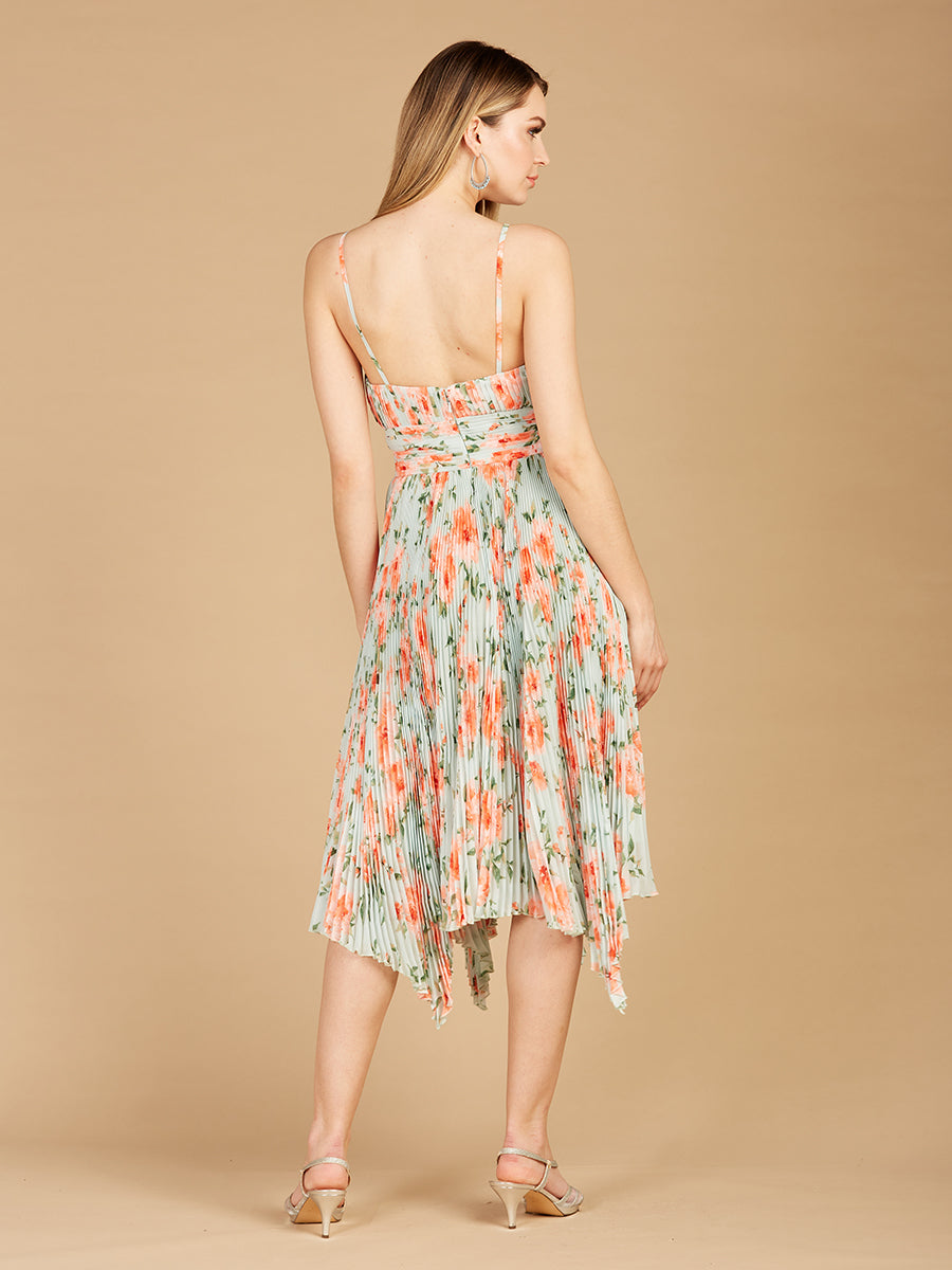 V-Neck Printed Midi Length Dress with Pleats - OUTLET - JUSTLUXURY