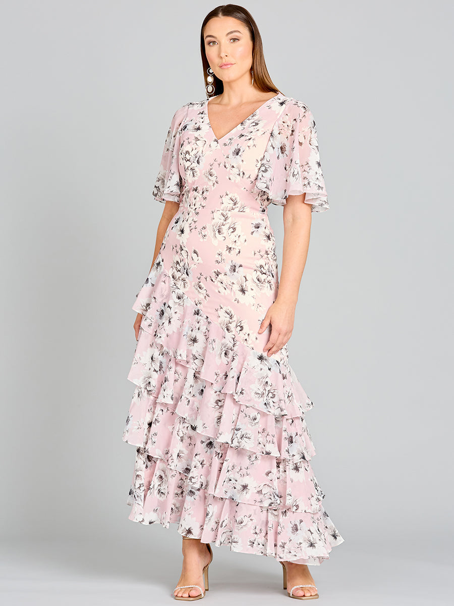 Cape Sleeve Print Dress- OUTLET - JUSTLUXURY