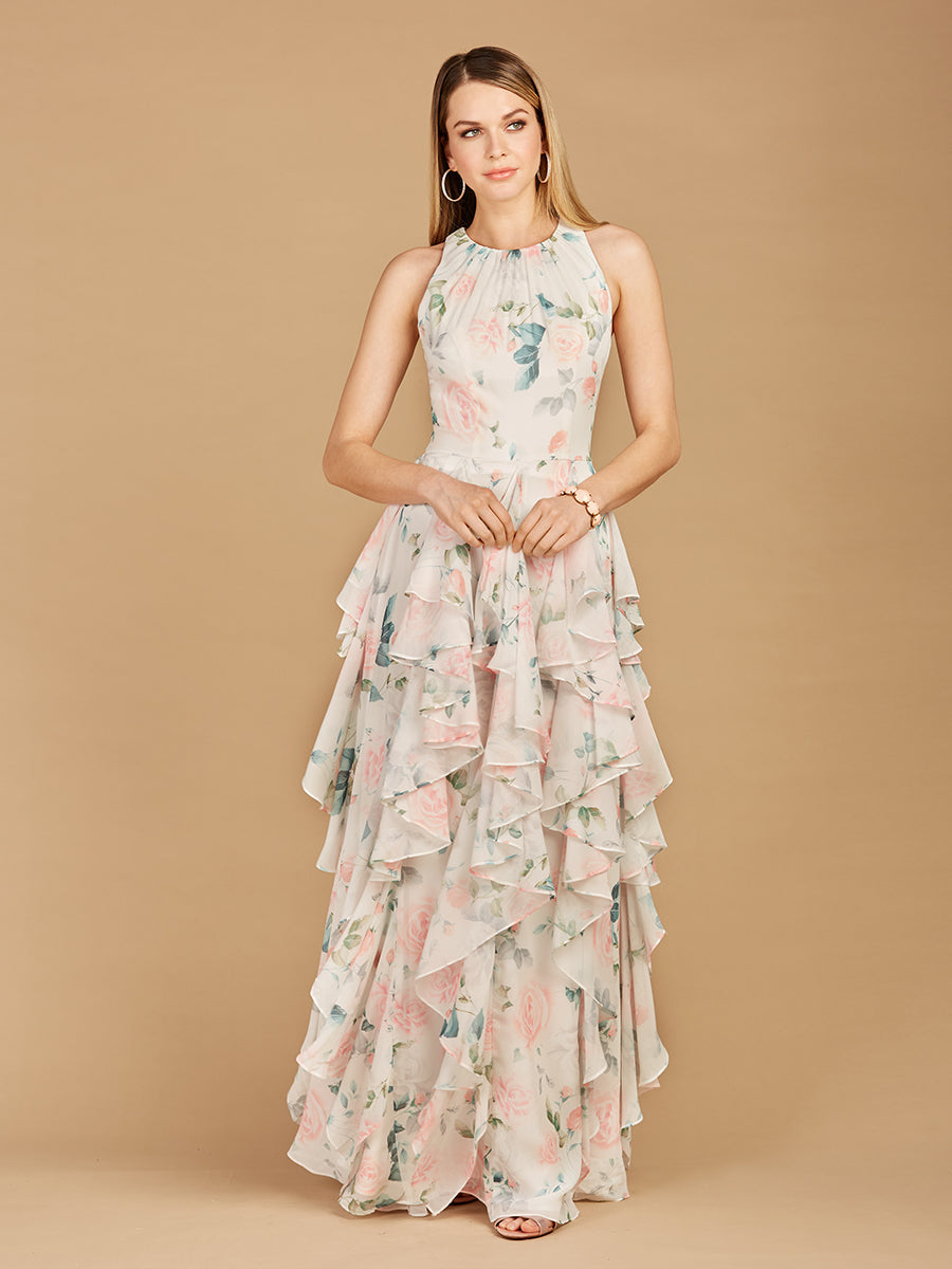 High Neck, Ruffled Skirt Printed Dress - OUTLET - JUSTLUXURY