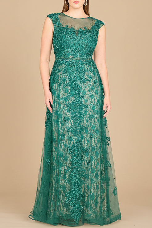 Inspired Lace Gown with Cap Sleeves - JUSTLUXURY
