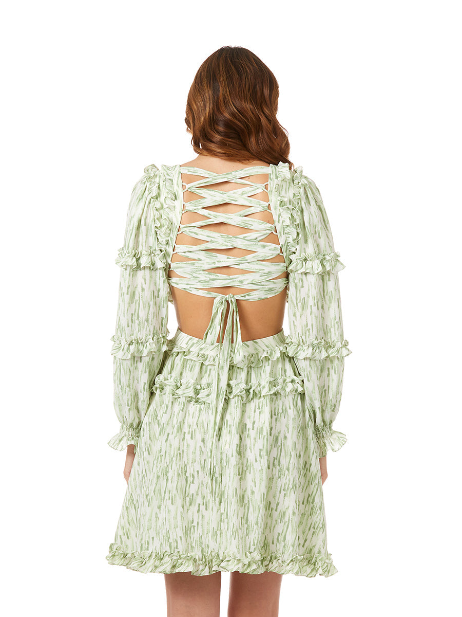 Print Cocktail Short with Cutout and Lace Up Back OUTLET - JUSTLUXURY