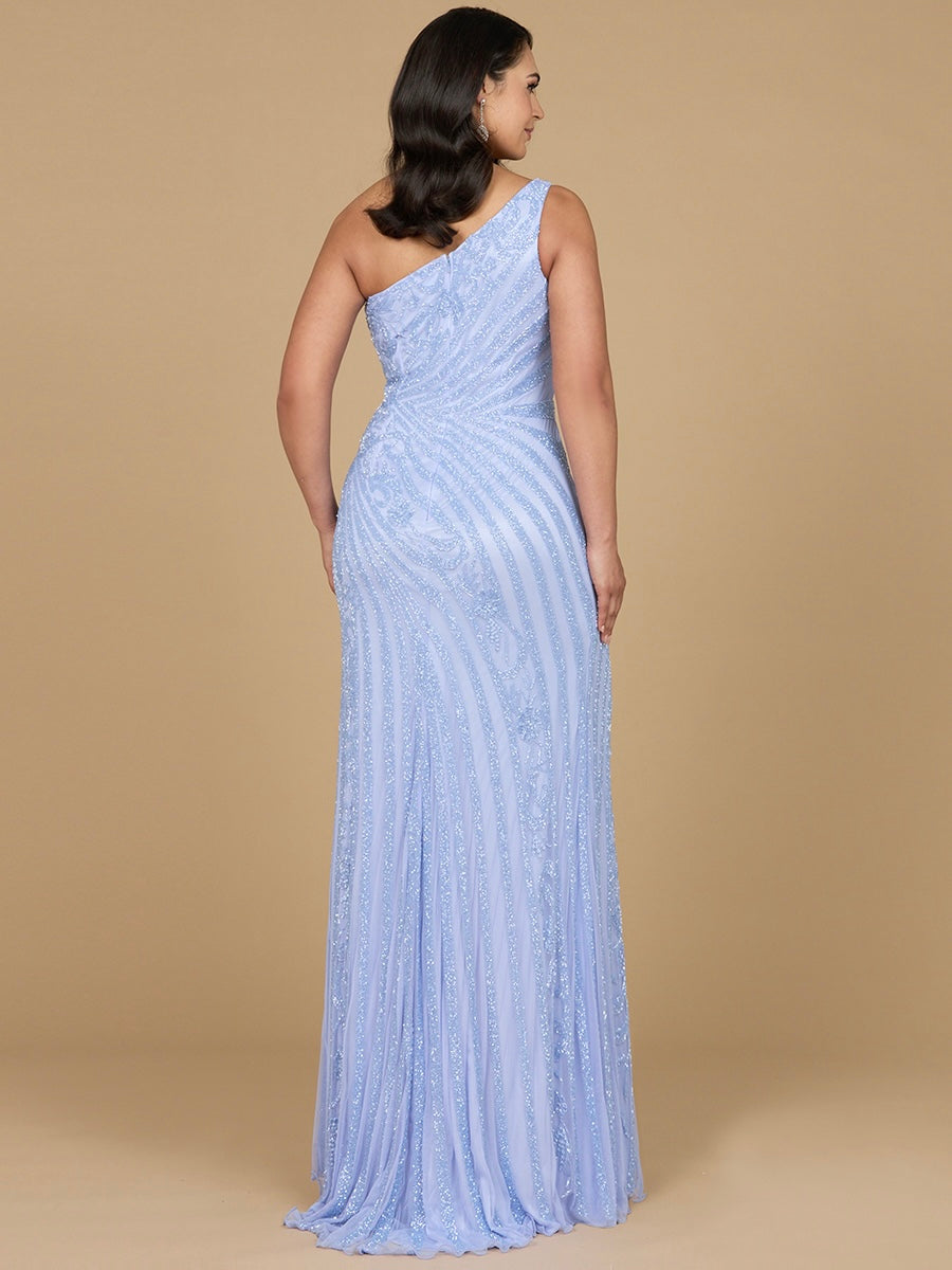 One-Shoulder Beaded Gown with Slit - JUSTLUXURY