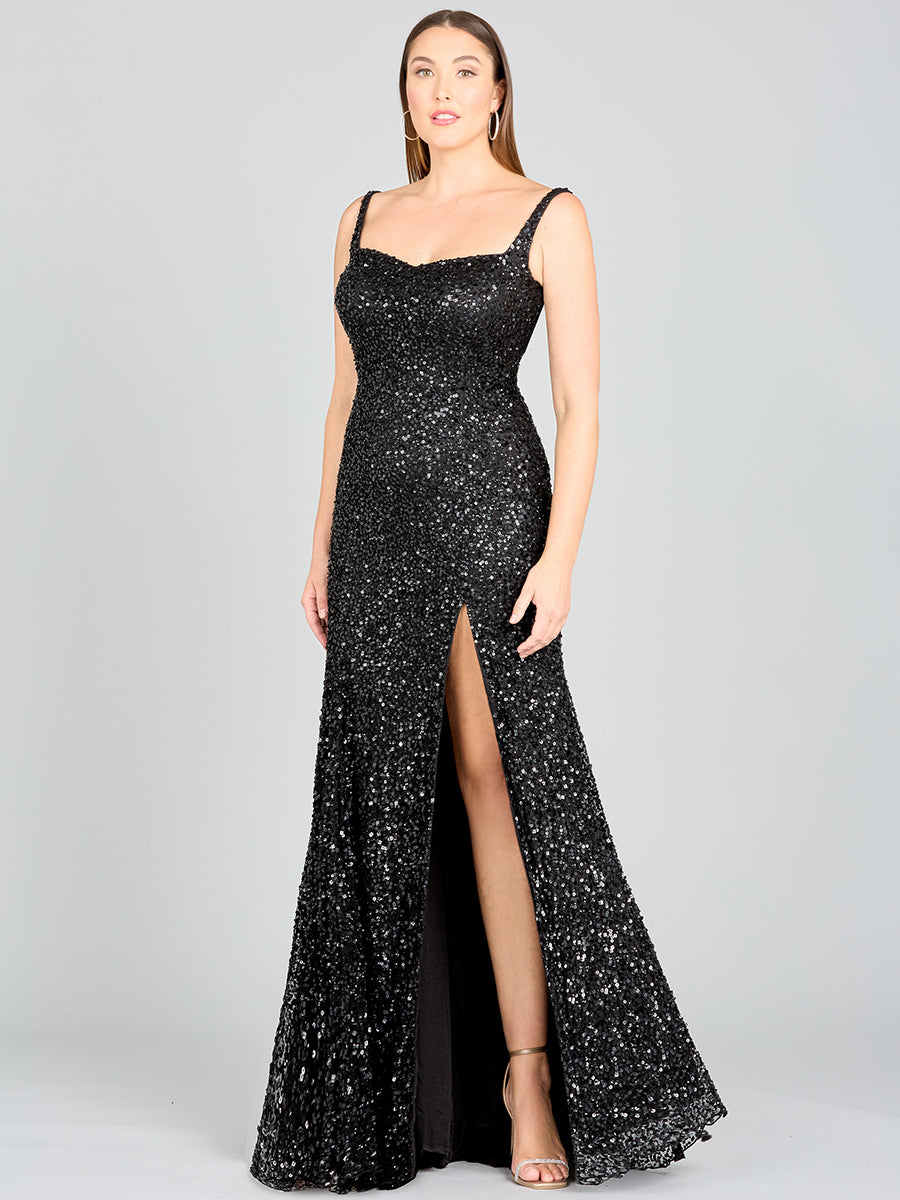 Sweetheart Neckline, Beaded Gown with Slit - JUSTLUXURY