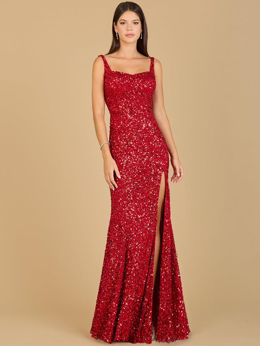 Sweetheart Neckline, Beaded Gown with Slit - JUSTLUXURY