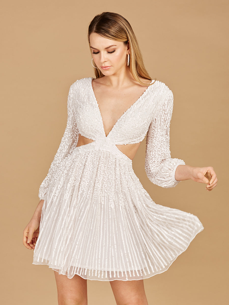 Long Sleeve Cut Out Dress with Lace Up Back - JUSTLUXURY
