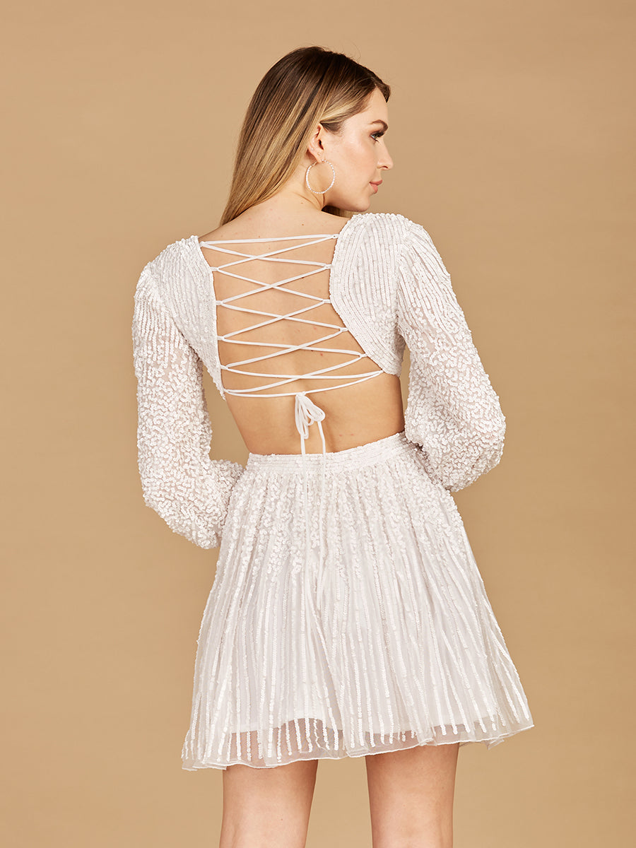 Long Sleeve Cut Out Dress with Lace Up Back - JUSTLUXURY