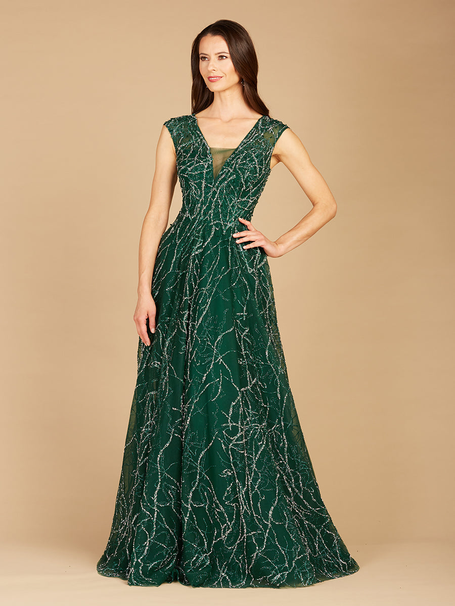 V-Neck Beaded Ball Gown OUTLET - JUSTLUXURY