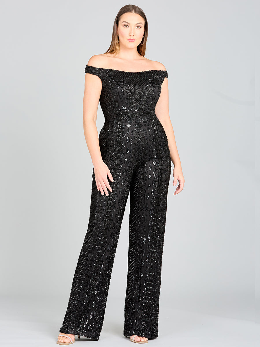 Beaded Off Shoulder Jumpsuit - JUSTLUXURY