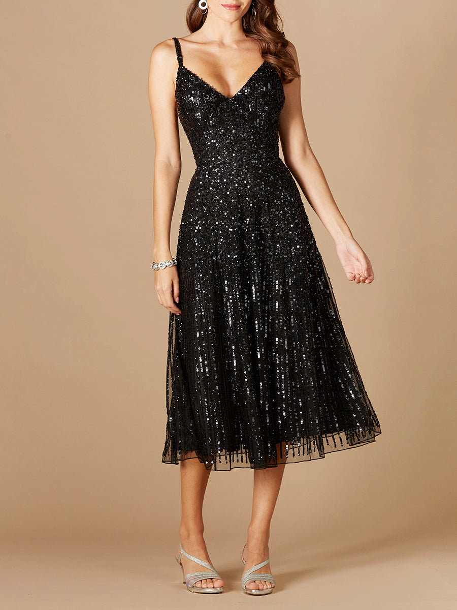 Flowing, Sequin Midi Dress - JUSTLUXURY