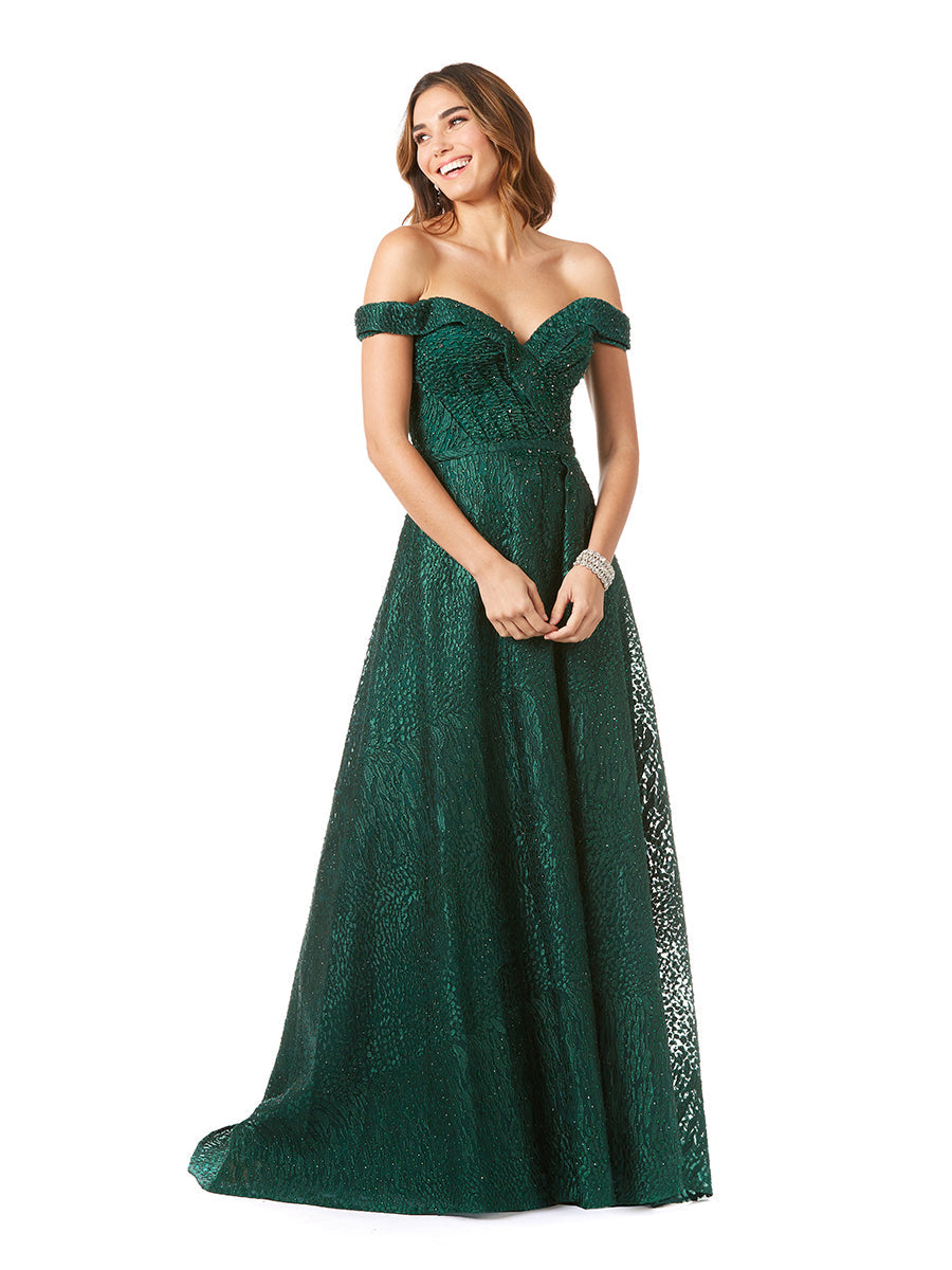 Tonal Beaded Off Shoulder Ballgown - JUSTLUXURY