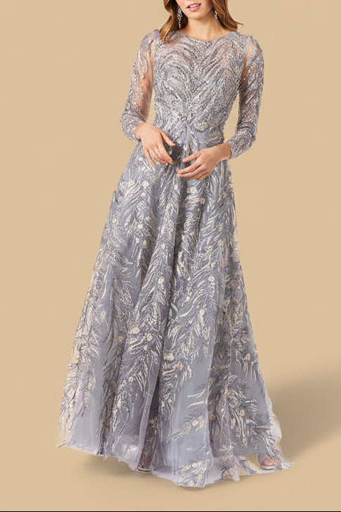 High Neck, Long Sleeve Ball Gown - JUSTLUXURY
