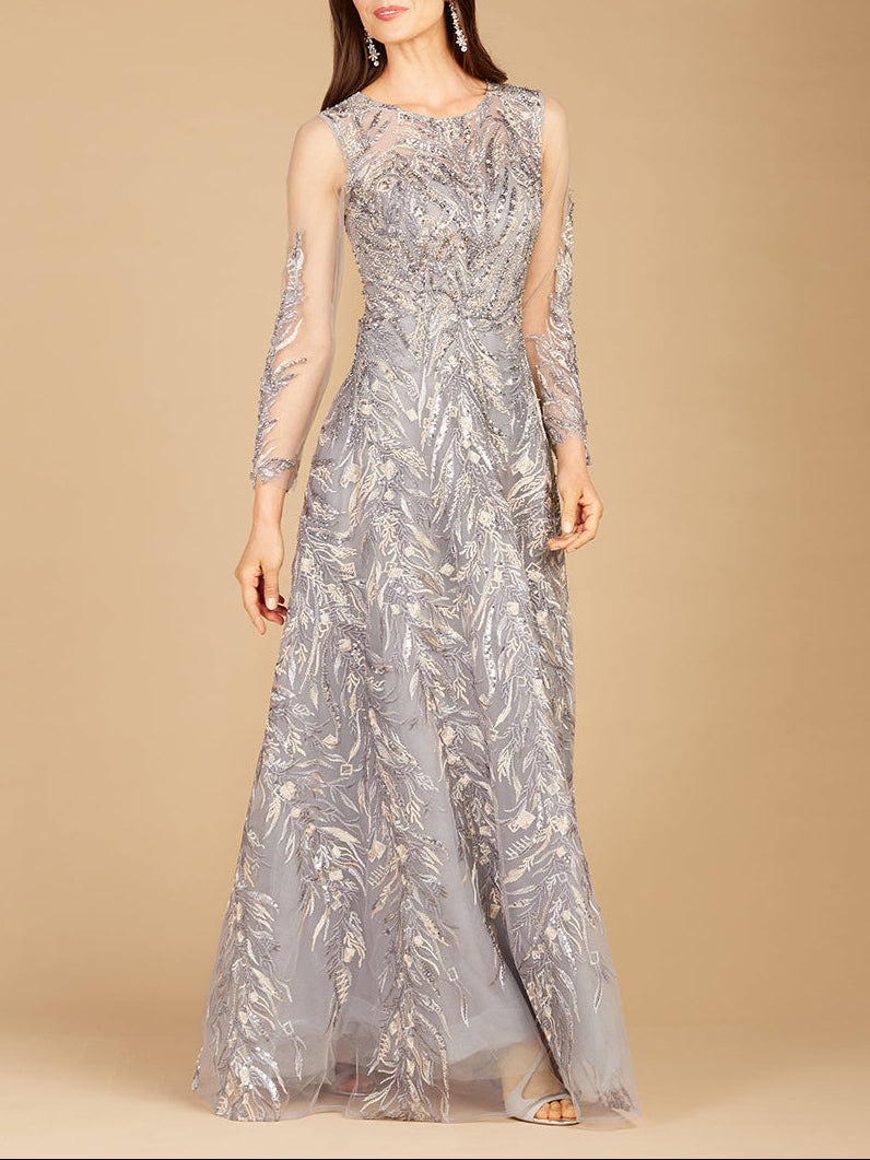 High Neck, Long Sleeve Ball Gown - JUSTLUXURY