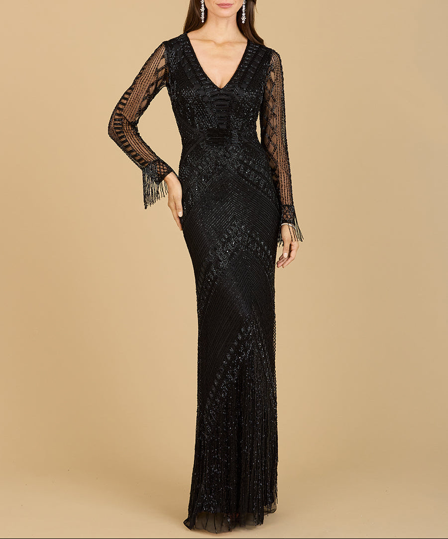 Long Sleeve Fringe Dress - JUSTLUXURY