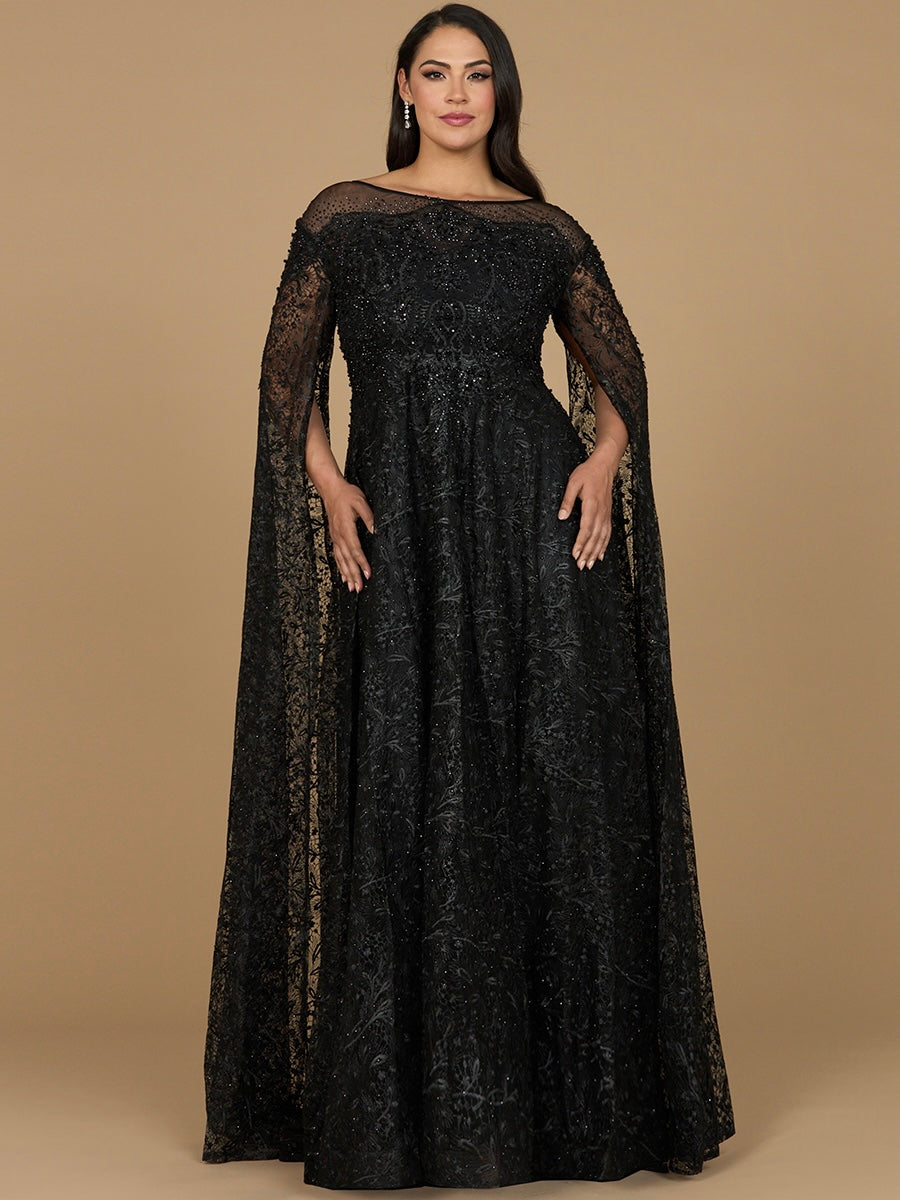 Lace Gown with Dramatic Cape Sleeves | Lara 29454 - JUSTLUXURY