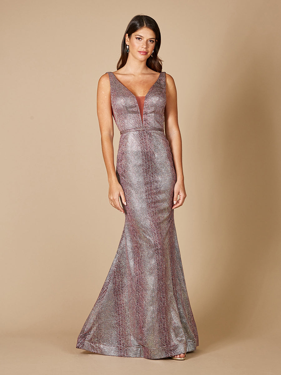 Plunging V-Neckline Mermaid Snake Print Gown OUTLET - JUSTLUXURY