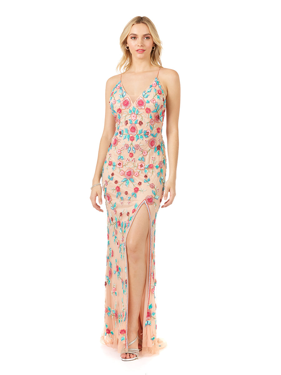 Lara 29486 - Thigh High Slit with Open Back Dress - JUSTLUXURY
