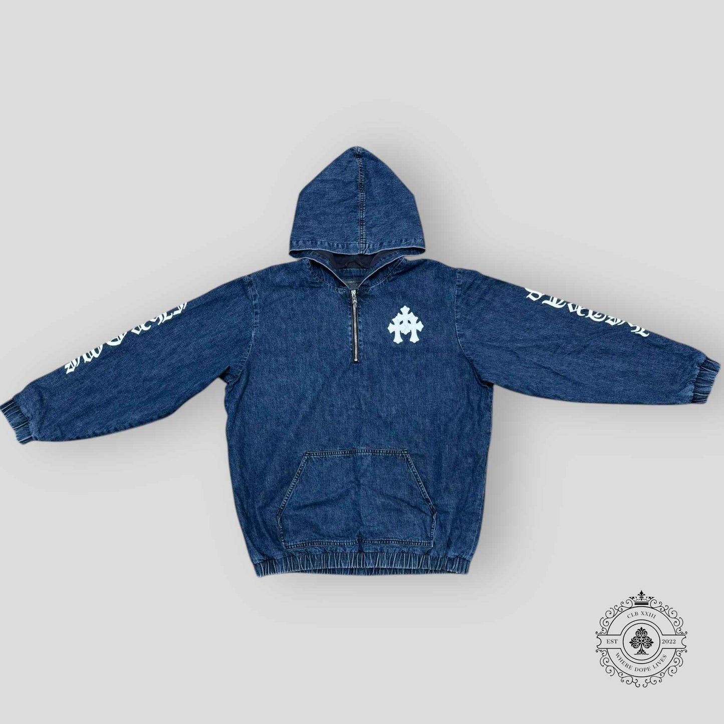 Chrome Hearts Denim Triple Cross Quarter Zip Hoodie