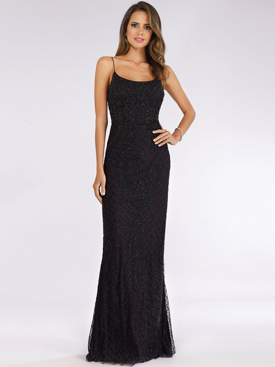 Lara 29577 - Scoop Neck, Lace Up Open Back Dress - JUSTLUXURY