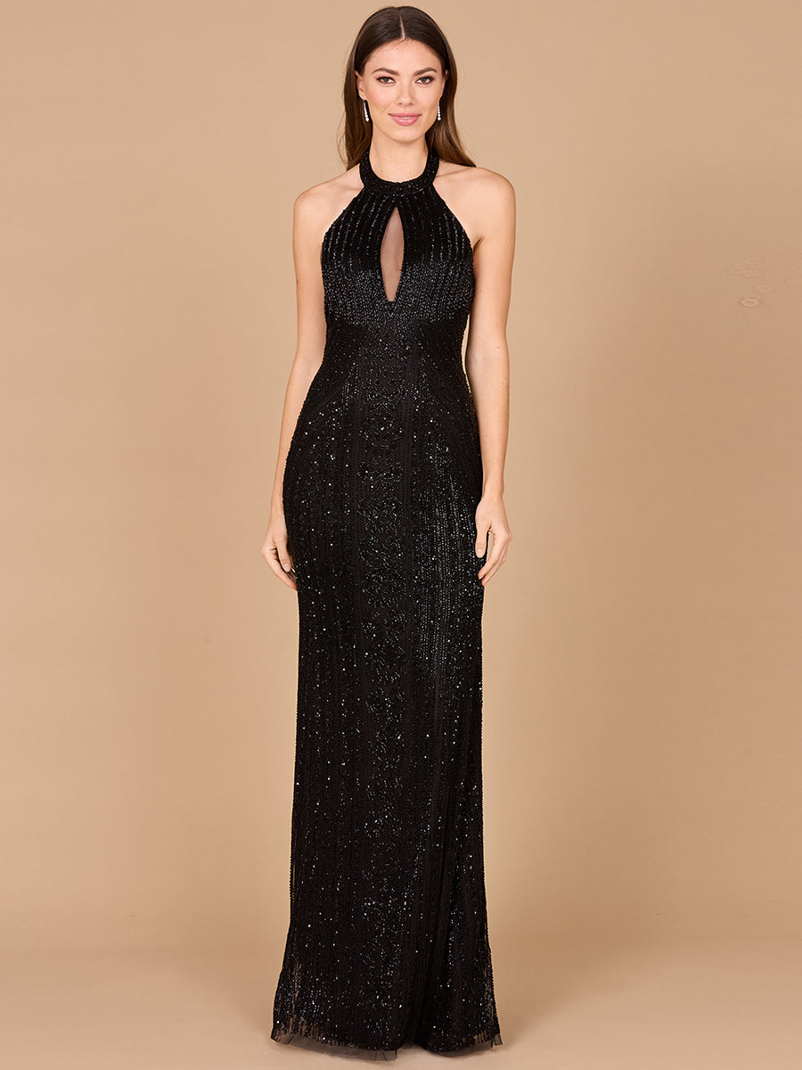 Halter Neck Dress with Keyhole - JUSTLUXURY